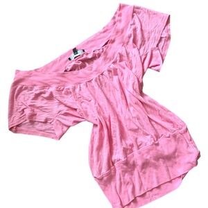 Express Pink Short Sleeve Banded Hem Scoop Neck Blouson Top Womens XS